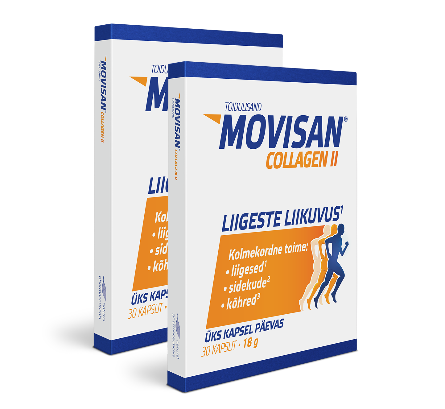 Natural Pharmaceuticals Movisan kaks Movisan® Collagen II toidulisandi pakendit, kumbki sisaldab 30 kapslit.